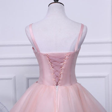 Pink A Line Tulle Spaghetti Straps Homecoming Dresses With Appliques INN54