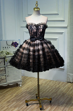 Black A Line Tulle Sweetheart Homecoming Dresses, Short  Prom Dress INN52