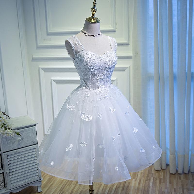 A Line Lace Appliques Homecoming Dresses, Short Sleeveless Prom Dress INN67