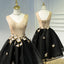 A Line Black V Neck Homecoming Dresses, Sleeveless Prom Dress With Butterfly INN68