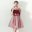 A Line Red Flowers Half Sleeves Homecoming Dresses, Short Appliques Prom Dress INN61