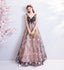 A Line V Neck Appliques Long Prom Dress With Stars Evening Dresses INQ71