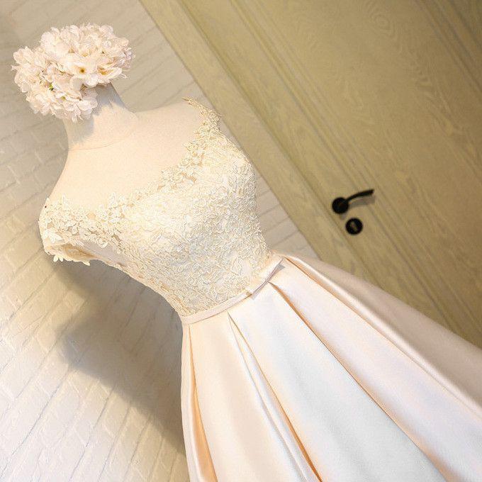 A Line Satin Short Prom Dress,New Arrival Lace Top Homecoming Dresses IN422