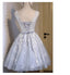 A Line Lace Appliques V Neck Gray Short Homecoming Dresses IND6