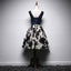 A Line Navy Blue V Neck Homecoming Dresses, Short Bow-knot Prom Dress INN66