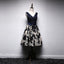 A Line Navy Blue V Neck Homecoming Dresses, Short Bow-knot Prom Dress INN66