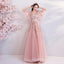 Princess A Line Pink Long Tulle Appliques V Neck Prom Dresses ING68