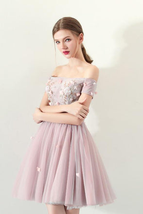 A Line Off the Shoulder Tulle Homecoming Dresses,Short Prom Dress INC61