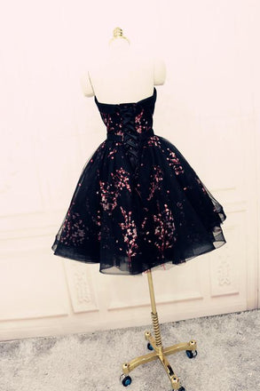 Charming Black Cute Floral Formal Dresses, Black Party Dress, Homecoming Dresses INO72