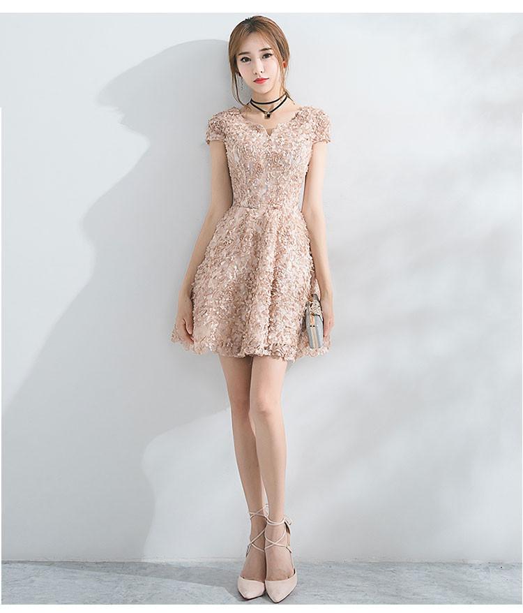 Beautiful A Line Short Sleeves Mini Lace Homecoming Dresses INC52