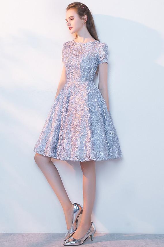 Elegant Lace A Line Short Light Blue Homecoming Dresses INC95