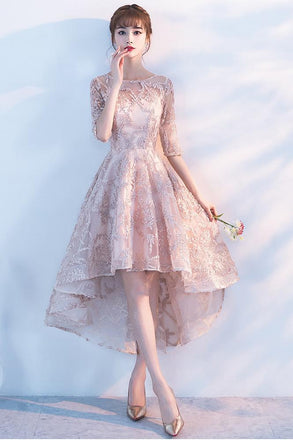 Princess A Line Lace High Low Half Sleeves Homecoming Dresses INC96