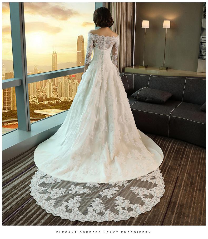 Modest 3/4 Sleeve Off the Shoulder A Line Lace Wedding Dress IN642