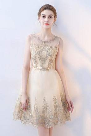 A Line Round Neck Short Lace Appliques Homecoming Dresses INC97