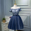 A Line Off the Shoulder Navy Blue Short Homecoming Dress INN44