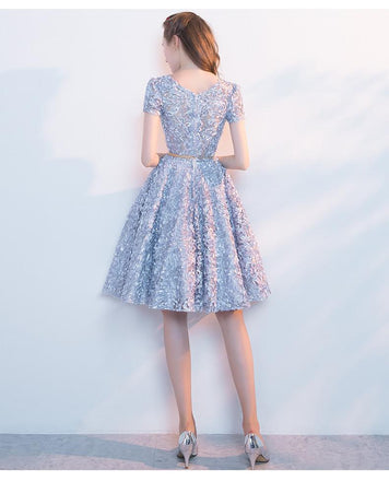 Elegant Lace A Line Short Light Blue Homecoming Dresses INC95