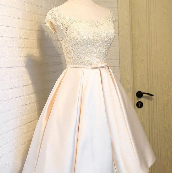 A Line Satin Short Prom Dress,New Arrival Lace Top Homecoming Dresses IN422