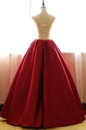 Red Quinceanera Dresses,Floral Satin Aline long Applique Ball Gown Prom Dress IN240