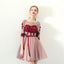 A Line Red Flowers Half Sleeves Homecoming Dresses, Short Appliques Prom Dress INN61