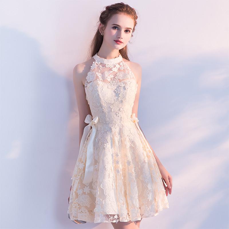 Cute A Line Lace Short High Neck Homecoming Dresses,Sweet 16 Dress INC60