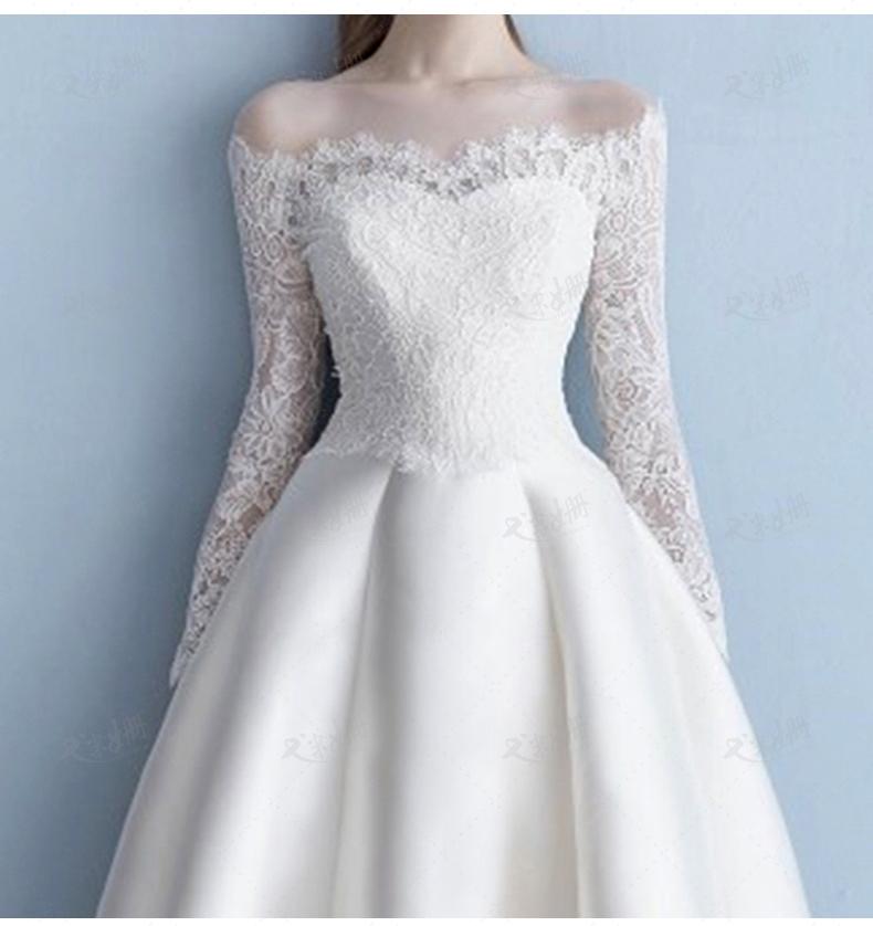Elegant Off the Shoulder Long Sleeve Satin A Line Lace Plus Size Wedding Dress IN638