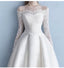 Elegant Off the Shoulder Long Sleeve Satin A Line Lace Plus Size Wedding Dress IN638