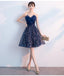 Navy Blue A Line Strapless Sequined Short Homecoming Dresses INC54