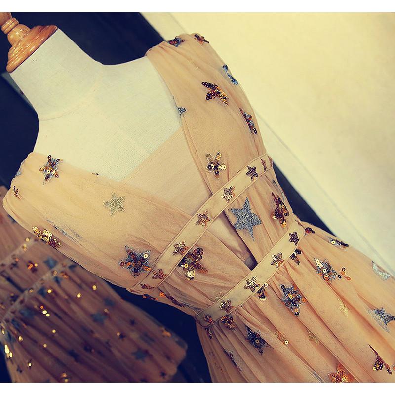 A Line Short Tulle Sleeveless Stars V Neck Homecoming Dresses INC99