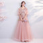 Princess A Line Pink Long Tulle Appliques V Neck Prom Dresses ING68