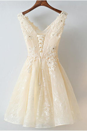 Cute A Line Lace Appliques Short Lace Up Back Homecoming Dresses INC100