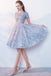 Elegant Lace A Line Short Light Blue Homecoming Dresses INC95
