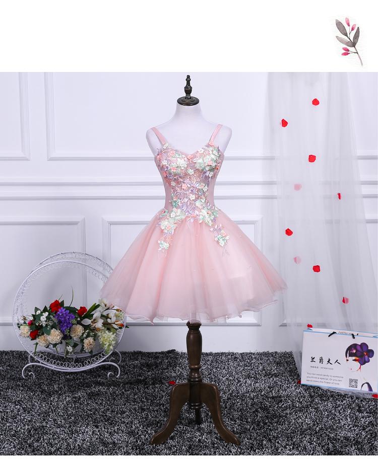 Pink A Line Tulle Spaghetti Straps Homecoming Dresses With Appliques INN54