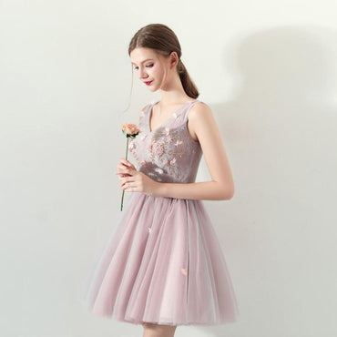 A Line V Neck Flowers Short Homecoming Dresses,Graduation Dress INC62