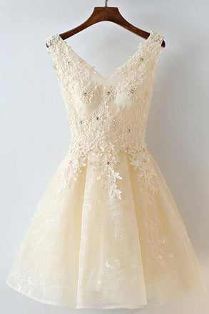 Cute A Line Lace Appliques Short Lace Up Back Homecoming Dresses INC100