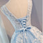 A Line Lace Appliques Round Neck Sky Blue Short Homecoming Dresses IND7