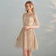 Gold Sequins A Line Short Tulle Half Sleeves Homecoming Dresses INC98