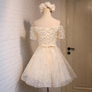 Off the Shoulder A Line Lace Appliques Short Homecoming Dresses IND5