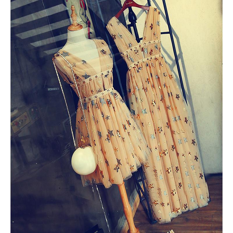 A Line Short Tulle Sleeveless Stars V Neck Homecoming Dresses INC99