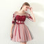 A Line Red Flowers Half Sleeves Homecoming Dresses, Short Appliques Prom Dress INN61
