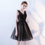 A Line V Neck Black Homecoming Dresses, Short Tulle Appliques Prom Dress INN63