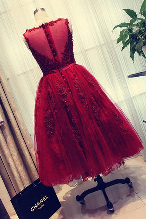 Charming Red A Line Lace Short Sleeveless Homecoming Dresses IND9