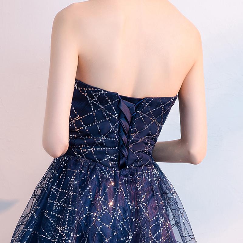 Navy Blue A Line Strapless Sequined Short Homecoming Dresses INC54