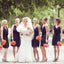 Chiffon V Neck Navy Blue Straps Bridesmaid Dress with Ruffles ING65