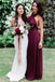 Fashion Burgundy A-Line Halter Backless Chiffon Bridesmaid Dresses with Sash IND65