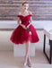 Simple Off the Shoulder Tulle Homecoming Dresses,Short Red Cocktail Party Dress IN311