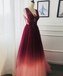 A-line Appliques Burgundy Tulle Long Prom Dress Formal Evening Dress INS22