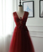 A-line Appliques Burgundy Tulle Long Prom Dress Formal Evening Dress INS22