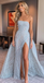 A-line Strapless Sky Blue Long Prom Dress Unique Long Evening Dress INS24