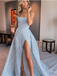 A-line Strapless Sky Blue Long Prom Dress Unique Long Evening Dress INS24