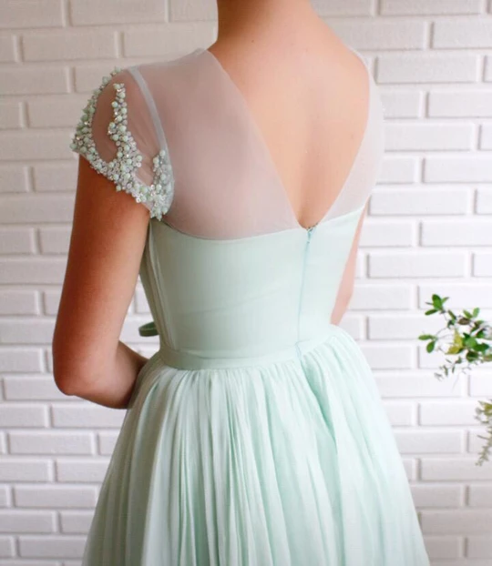 A-line Mint Green Long Cheap Prom Dress Beading Tulle Evening Dress INS99
